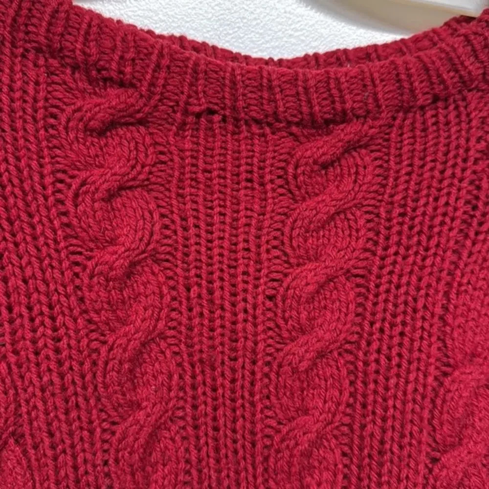 Chunky Handknit Red Holiday Christmas Warm‎ Winter Pullover Sweater Size Large - Picture 4 of 4
